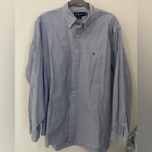 Ralph Lauren Mens 
•Dress Shirt 
•Button Up 
•Blue Striped Cotton Yarmouth 17-36